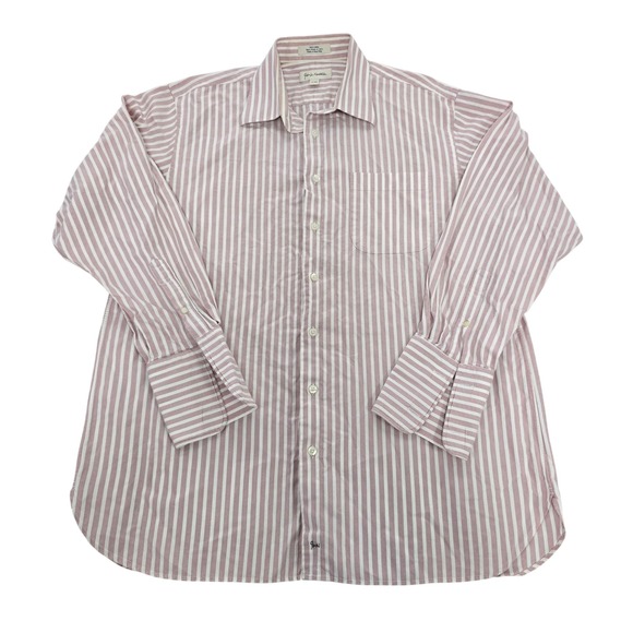 John W. Nordstrom Other - John W Nordstrom Mens 17-34 Pink White Stripe Button Down Shirt Cotton Italy EUC